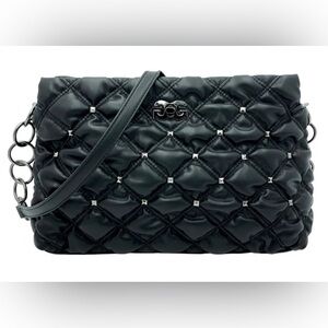 New Gilda Paris Black Waffle Quilted Shoulder Bag with Silver Studs